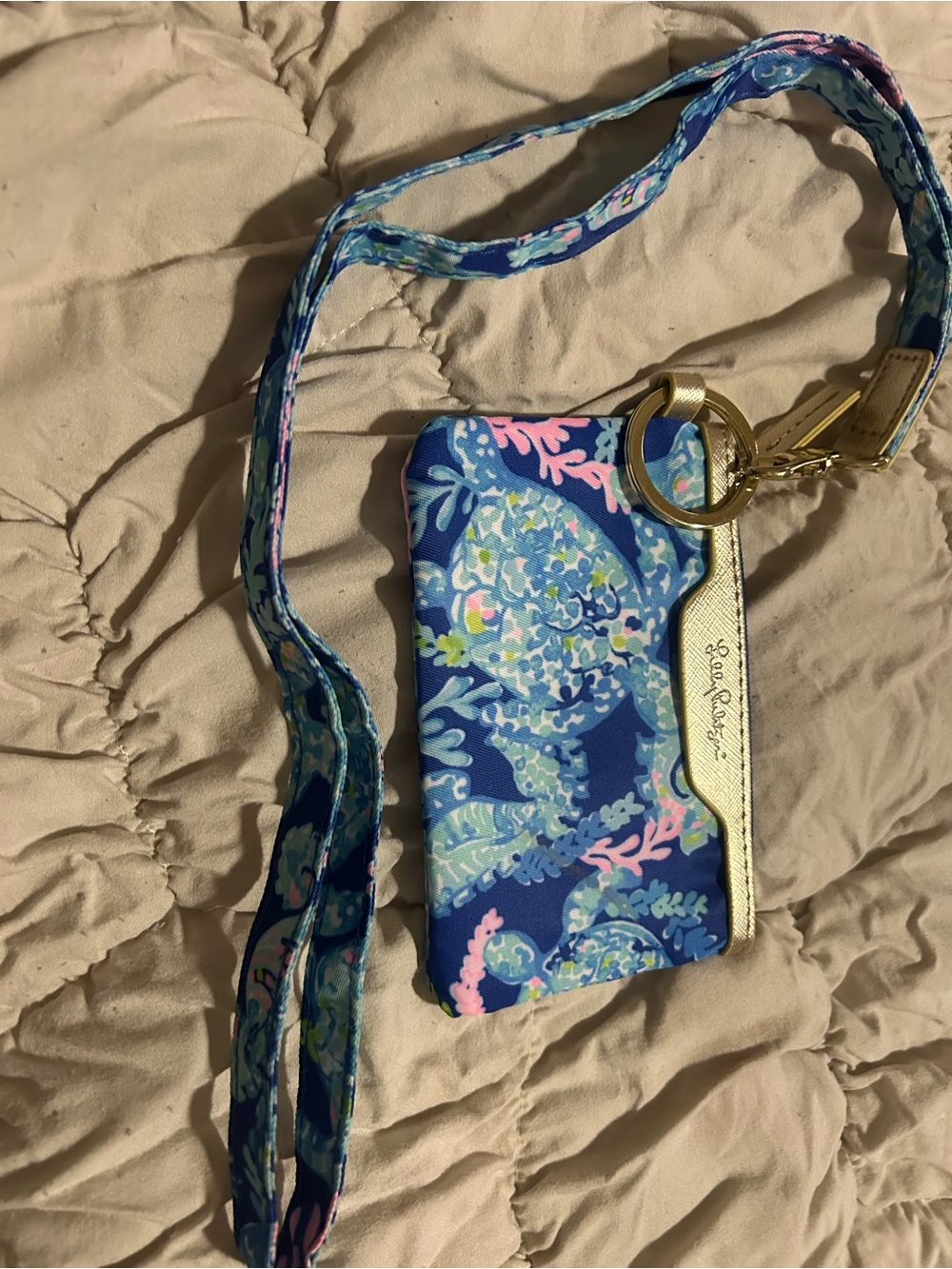 Lilly Pulitzer Blue Floral Wristlet with Gold Accent